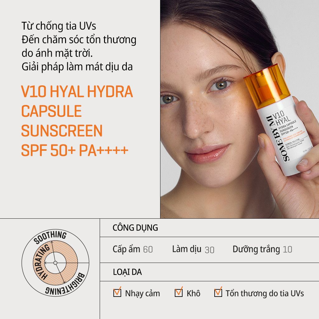 Kem Chống Nắng Dưỡng Ẩm, Làm Dịu Da Some By Mi V10 Hyal Hydra Capsule Suncreen SPF50+ PA++++ 40ml