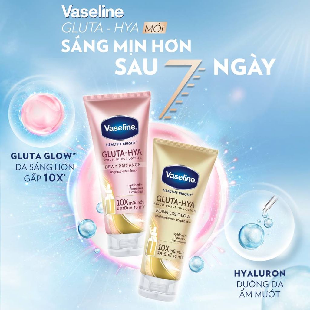 Sữa Dưỡng Thể Trắng Sáng Đều Màu Da Ban Đêm Vaseline Healthy Bright Gluta-Hya Serum Burst Lotion 300ml
