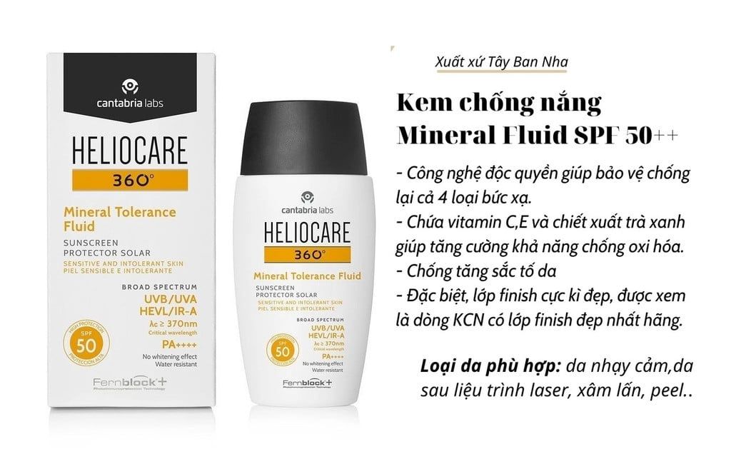 Kem Chống Nắng Nâng Tone HELIOCARE 360 Mineral Tolerance Fluid 50ml - MỌI LOẠI DA, DA NHẠY CẢM, DA SAU XÂM LẤN