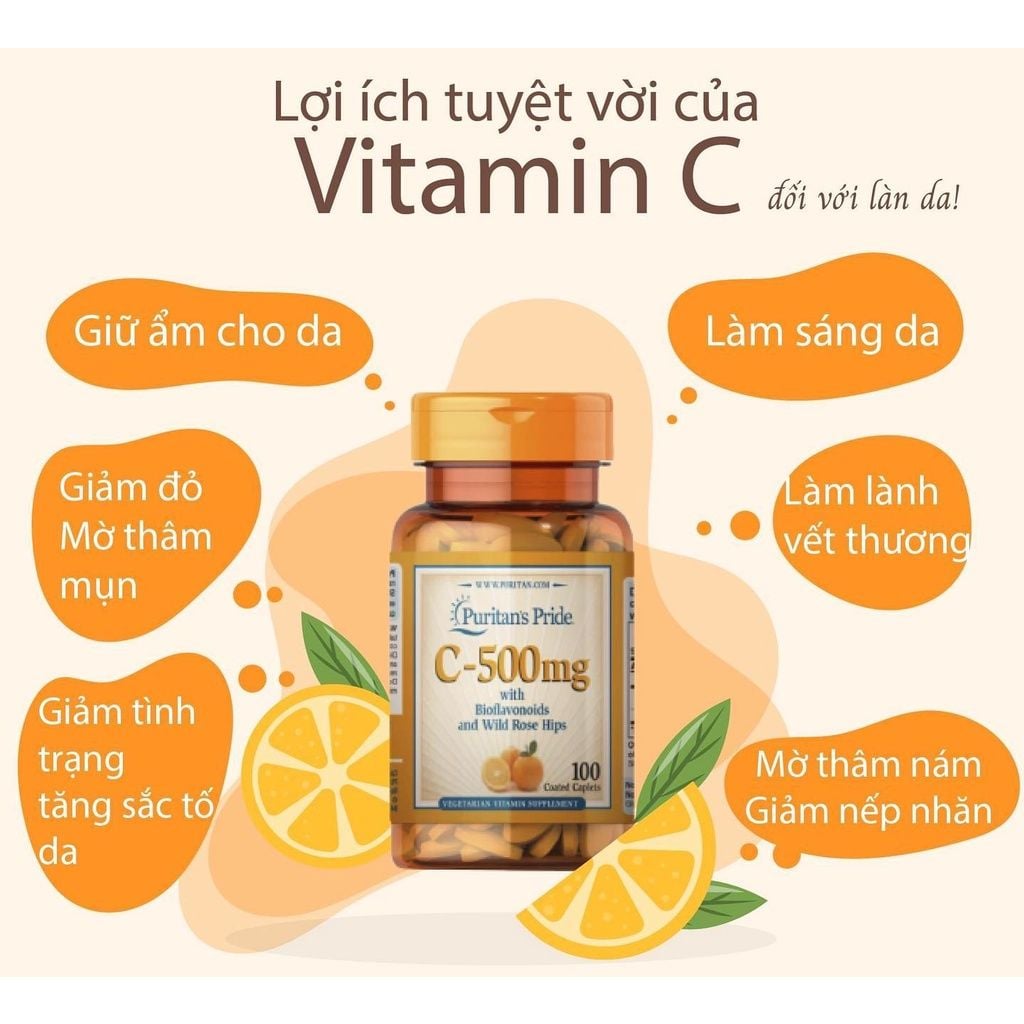 Viên Uống Đẹp Da, Ngừa Lão Hoá & Chống Thâm Nám PURITAN’S PRIDE C-1000mg with Bioflavonoids & Wild Rose Hips - 100 viên