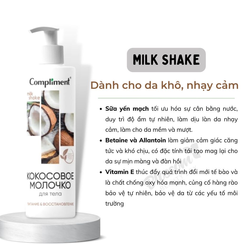 Kem Dưỡng Thể Compliment Phục Hồi Cấp Ẩm, Dưỡng Trắng Da Chiết Xuất Yến Mạch & Dừa  200ml
