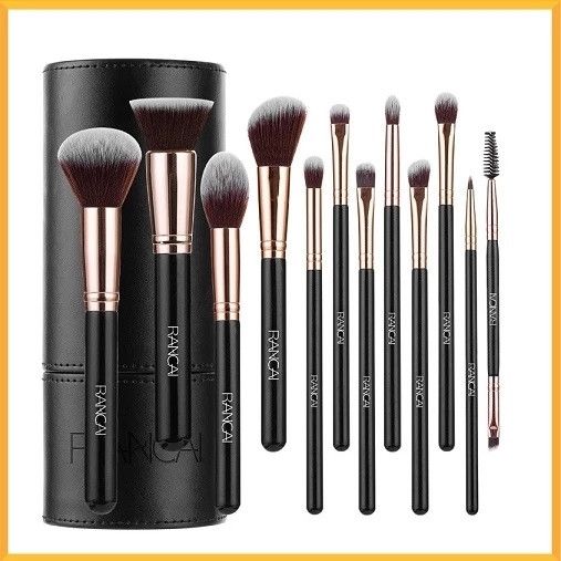 Bộ Cọ Trang Điểm RANCAI 12 Cây Màu Đen Kèm Bao Da