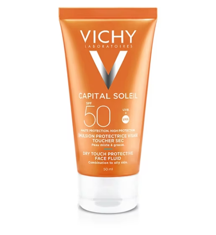 Kem Chống Nắng Cho Da Dầu, Không Nhờn Rít Vichy Capital Soleil Mattifying Face Fluid Dry Touch SPF50+ 50ml (Hàng xách tay)
