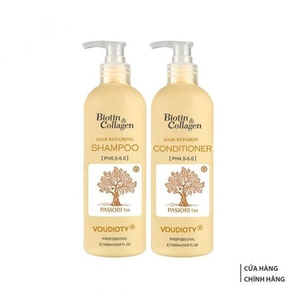 Bộ Dầu Gội Xả Phục Hồi Tóc Hư Tổn, Khô Xơ, Kích Thích Mọc Tóc BIOTIN & COLLAGEN 500ml - VÀNG (Dưỡng Tóc Siêu Mềm Mượt)