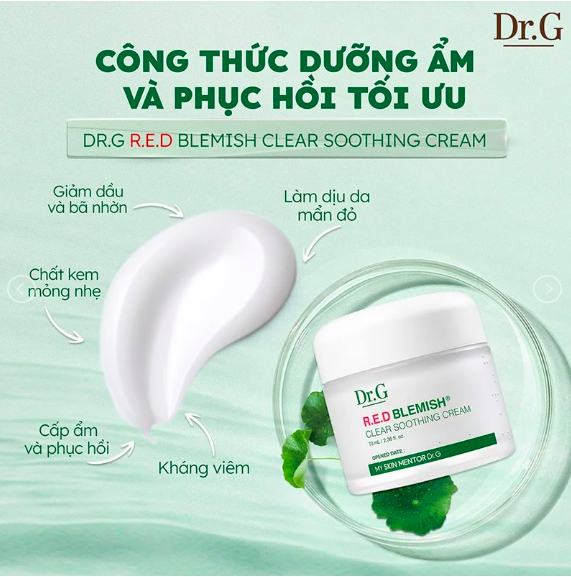 Kem Dưỡng Ẩm Làm Dịu Da, Phục Hồi & Giảm Đỏ Da Dr.G R.E.D Blemish Clear Soothing Cream 70ml