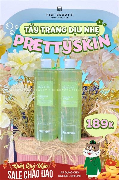 Nước Tẩy Trang Trị Mụn Chiết Xuất Rau Má PRETTYSKIN The Jeju Cica Cleansing Water 500ml