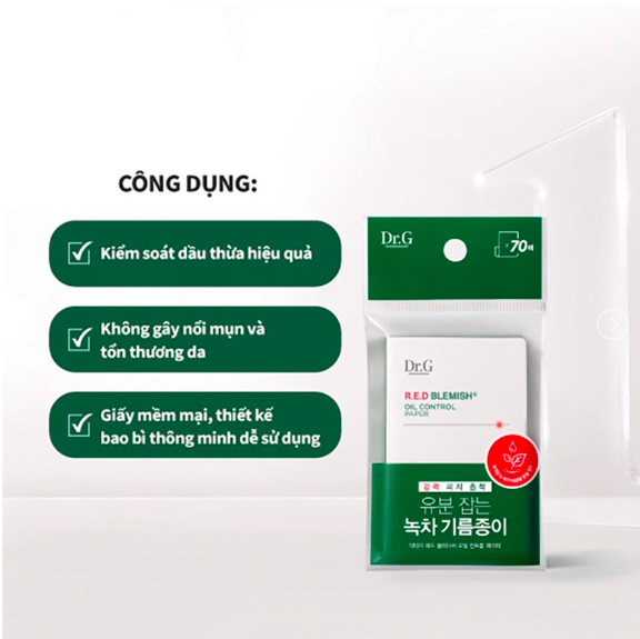 Giấy Thấm Dầu Kiểm Soát Dầu Nhờn Dành Cho Da Nhạy Cảm Dr.G R.E.D Blemish Oil Control Paper - 70 Tờ