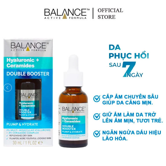 Tinh Chất Dưỡng Cấp Ẩm Chuyên Sâu Và Phục Hồi Da Balance Active Formula Hyaluronic + Ceramides Double Booster 30ml