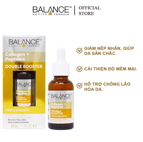 Tinh Chất Dưỡng Ngăn Ngừa Lão Hóa, Giảm Nếp Nhăn Balance Active Formula Collagen + Peptides Double Booster 30ml