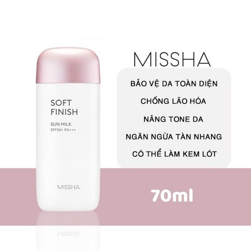 Kem Chống Nắng Dạng Sữa Dịu Nhẹ, Nâng Tông Da Missha All-Around Safe Block Soft Finish Sun Milk SPF50+ PA+++ 70ml