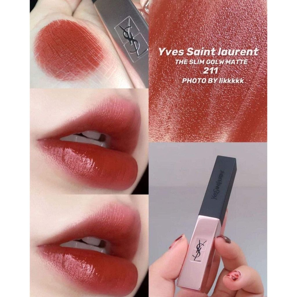 Son Thỏi YSL The Slim Glow Matte - 211 Transgressive Cacao (tone đỏ gạch)