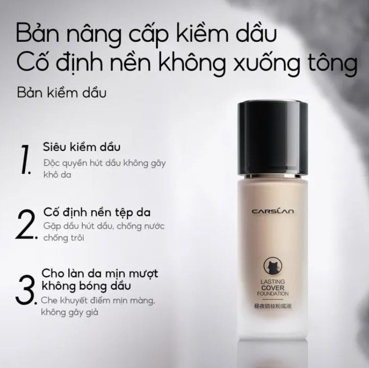 Kem Nền Carslan Dạng Lỏng Kiểm Soát Dầu Lâu Trôi Chống Thấm Nước Suốt 24h 30g