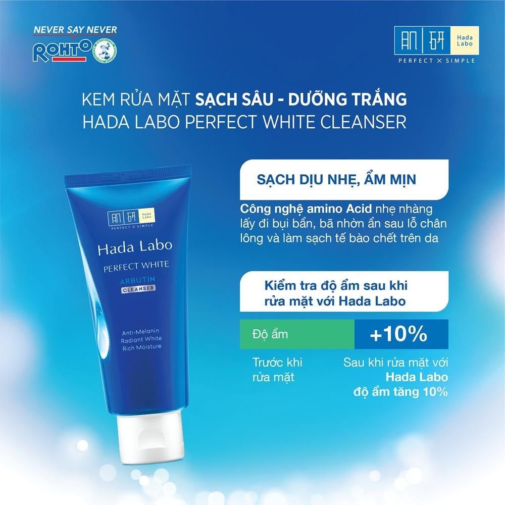Sữa Rửa Mặt Dưỡng Trắng Da Hada Labo Perfect White Arbutin Cleanser 80g