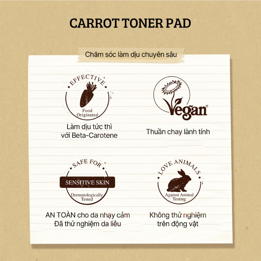 Bông Dưỡng Cấp Ẩm Chiết Xuất Cà Rốt Làm Dịu Mát Làn Da Carrot Carotene Calming Water Pad 250g (60 miếng)
