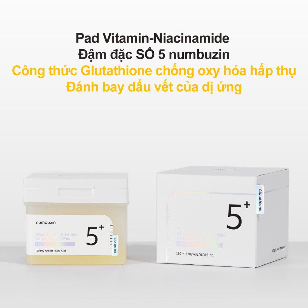 Miếng Pad Toner Pad Dưỡng Sáng, Dịu Da Numbuzin No 5+ Vitamin Niacinamide Concentrated, No1 Centella Re-Leaf Green 70 Miếng 180ml