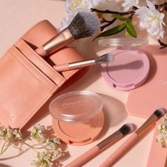 Bộ Cọ Trang Điểm Tiện Lợi 6 Món PEACH C Daily Make Up Brush Set Kèm Bao Da Màu CAM ĐÀO Siêu Xinh