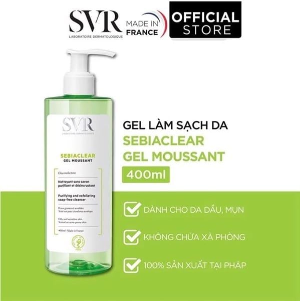 Sữa Rửa Mặt Dạng Gel Không Chứa Xà Phòng Dành Cho Da Dầu SVR Sebiaclear Gel Moussant