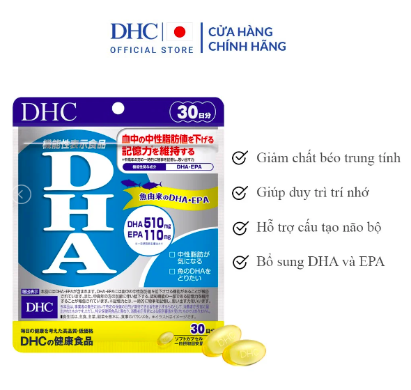 Viên Uống Bổ Não, Cải Thiện Trí Nhớ, Bổ Mắt, Làm Đẹp Da DHC DHA 60 viên-15 ngày