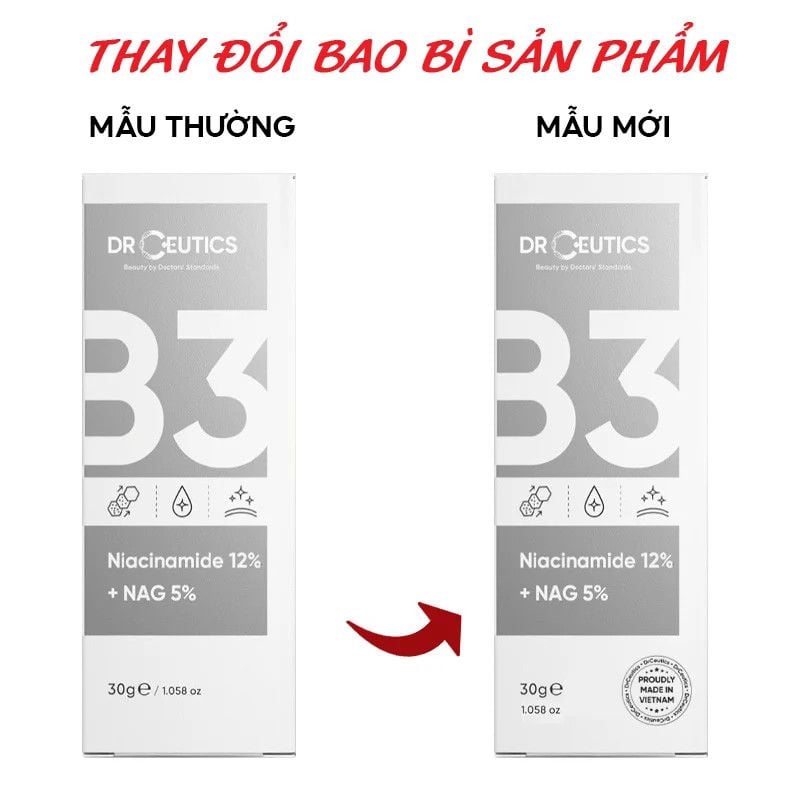 Serum B3 Dr.Ceutics Niacinamide 12% + NAG 5% Hỗ Trợ Làm Sáng Da, Kiềm Dầu, Se Khít Lỗ Chân Lông 30 ml