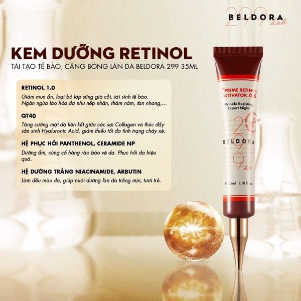 Kem Dưỡng Retinol Phủ Bóng, Ngăn Ngừa Mụn BELDORA 299 Prime Retinol Activator 0.3 35ml