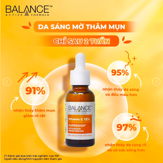 Tinh Chất Sáng Da, Mờ Thâm Mụn, Giảm Thâm Nám Balance Active Formula 12% Vitamin C Supershot 30ml