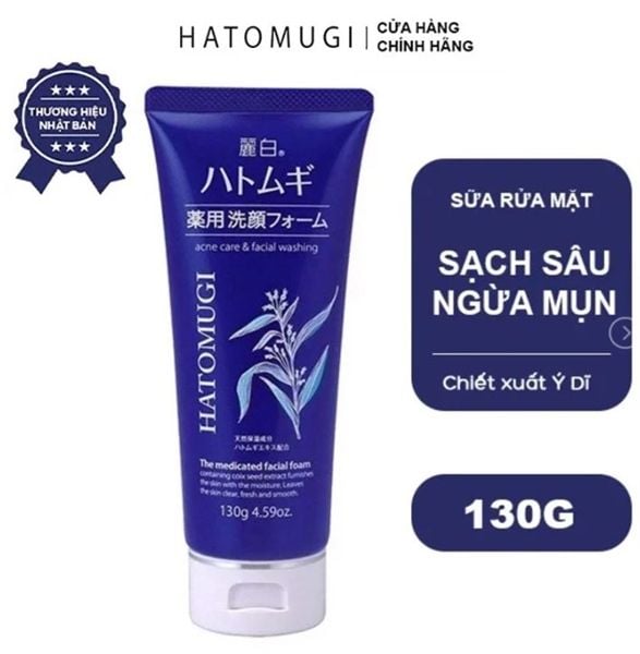 Sữa Rửa Mặt Ngừa Mụn, Sáng Da HATOMUGI Acne Care & Facial Washing 130g