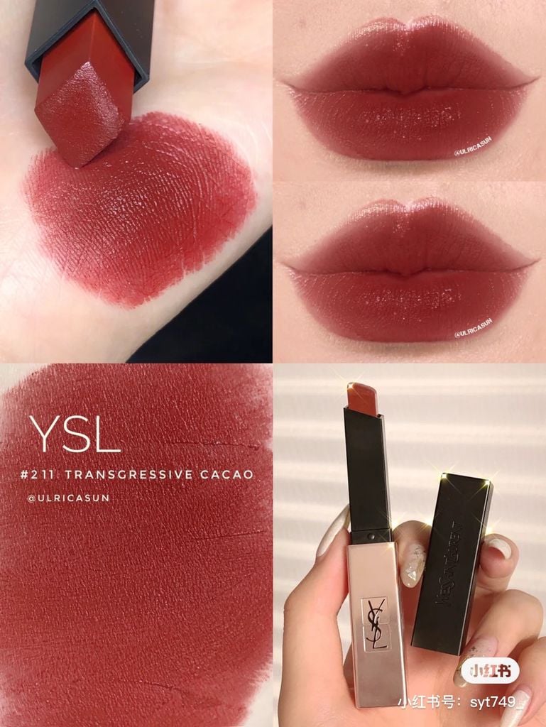 Son Thỏi YSL The Slim Glow Matte - 211 Transgressive Cacao (tone đỏ gạch)