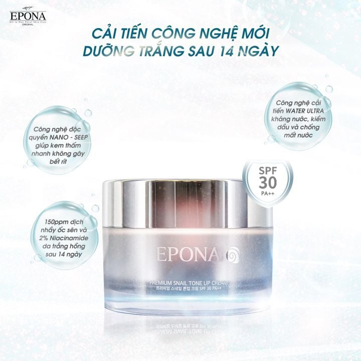 Kem Dưỡng Trắng Da, Nâng Tông Chiết Xuất Ốc Sên EPONA Premium Snail Tone Up Cream SPF 40/ PA++ 50ml