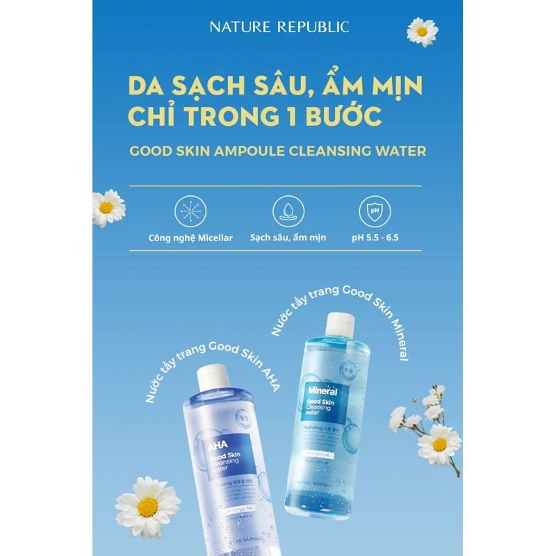 Nước Tẩy Trang Loại Bỏ Tế Bào Chết & Làm Sáng Da Nature Republic AHA Good Skin Cleansing Water - Peeling 500ml