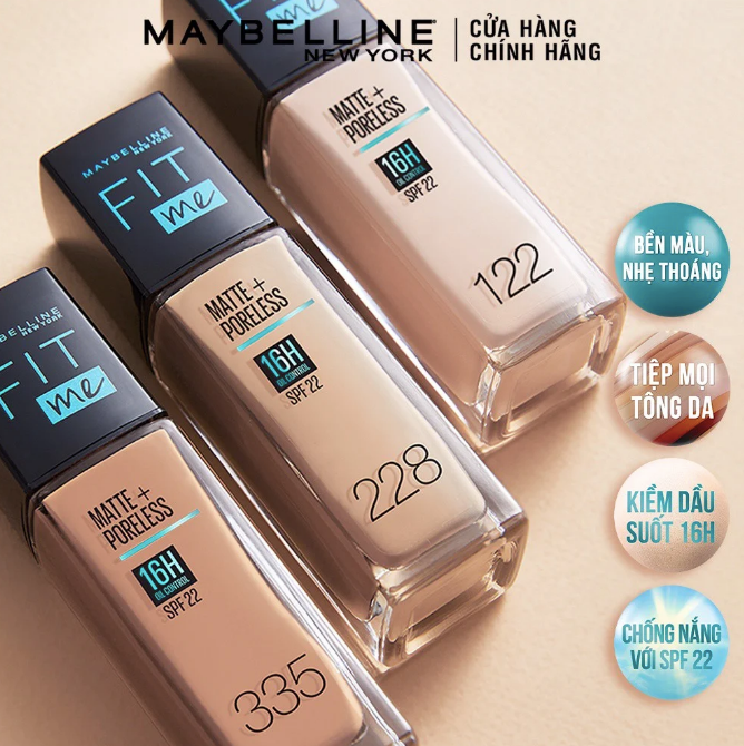 Kem Nền Kiềm Dầu, Cho Lớp Nền Mịn Lì Tự Nhiên Maybelline Fit Me Matte Poreless Foundation 30ml