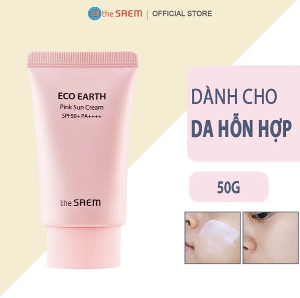 Kem Chống Nắng Giảm Dầu, Nâng Tone Da Sáng Hồng The Saem Eco Earth Pink Sun Cream SPF50+ PA++++ 50g