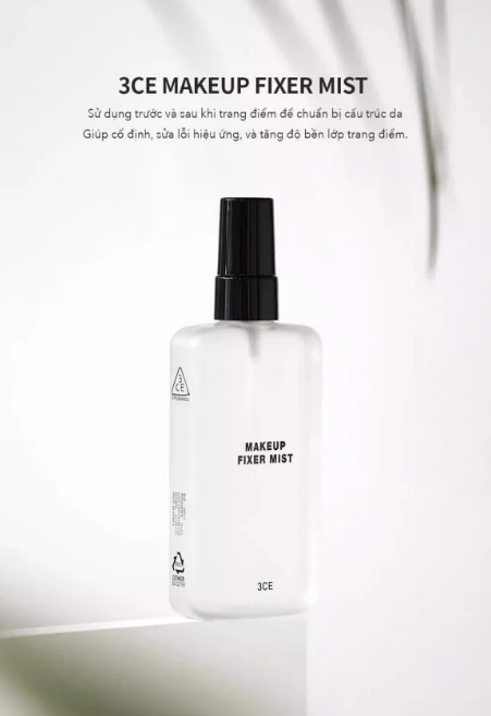 Xịt  Khóa MAKEUP Giữ Lớp Trang Điểm Lâu Trôi 3CE Make Up Fixer Mist 95ml