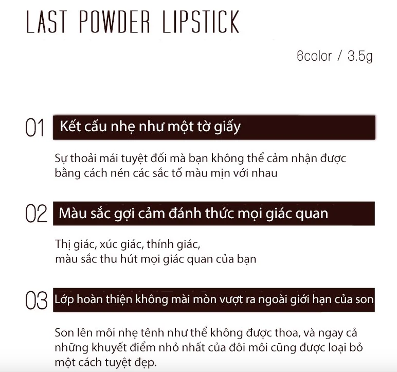 Son Thỏi Lì, Mịn Mượt Nhẹ Môi Bbia Last Powder Lipstick