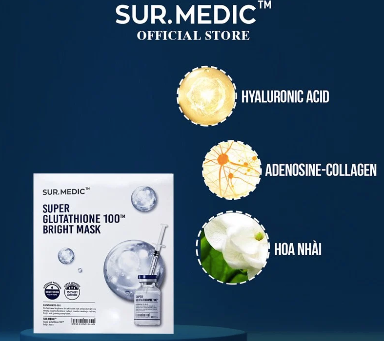mặt nạ sur medic bright glutathione mask SUR.MEDIC+ Dưỡng Trắng Da Chuyên Sâu 1 miếng B12 Under the Tongue: