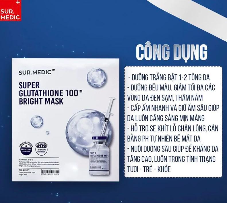 mặt nạ sur.medic bright glutathione mask SUR.MEDIC+ Dưỡng Trắng Da Chuyên Sâu 1 miếng B12 vitamin Store What Luer-Lock Color:Kraft