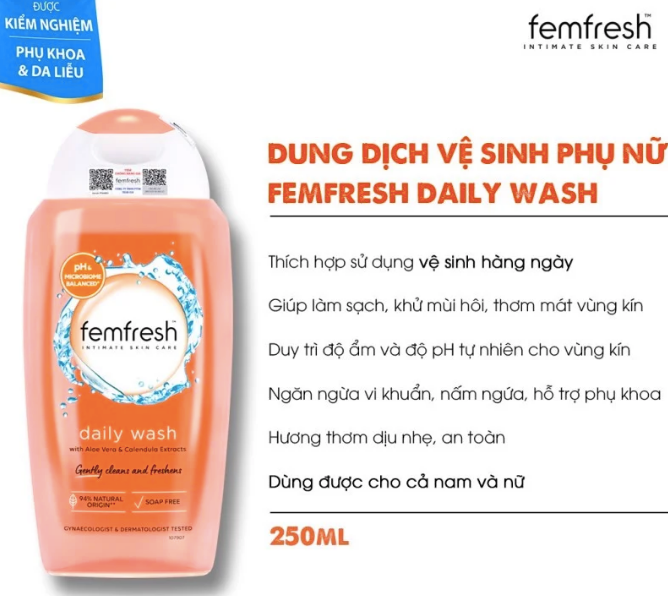 Dung Dịch Vệ Sinh Phụ Nữ Dưỡng Ẩm Cân Bằng Độ pH Femfresh Daily Intimate Wash 250ml