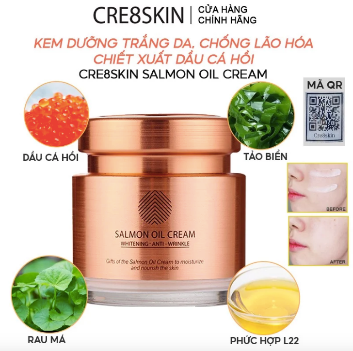 Kem Dưỡng Trắng, Ngăn Ngừa Lão Hoá Chiết Xuất Dầu Cá Hồi CRE8SKIN Salmon Oil Cream 80g