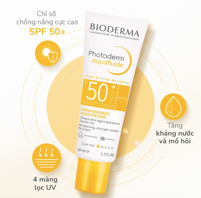 Kem Chống Nắng Giảm Bóng Nhờn, Kháng Nước Bioderma Photoderm AquaFluide Phổ Rộng SPF 50+