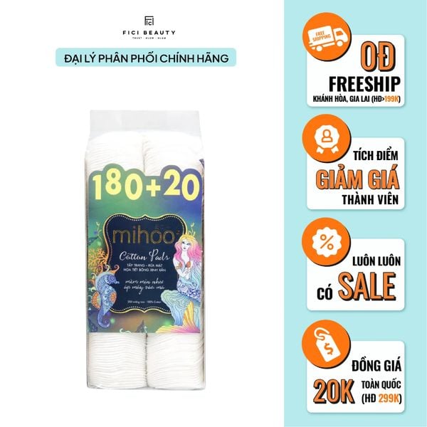 Bông tẩy trang 200 miếng tròn Mihoo