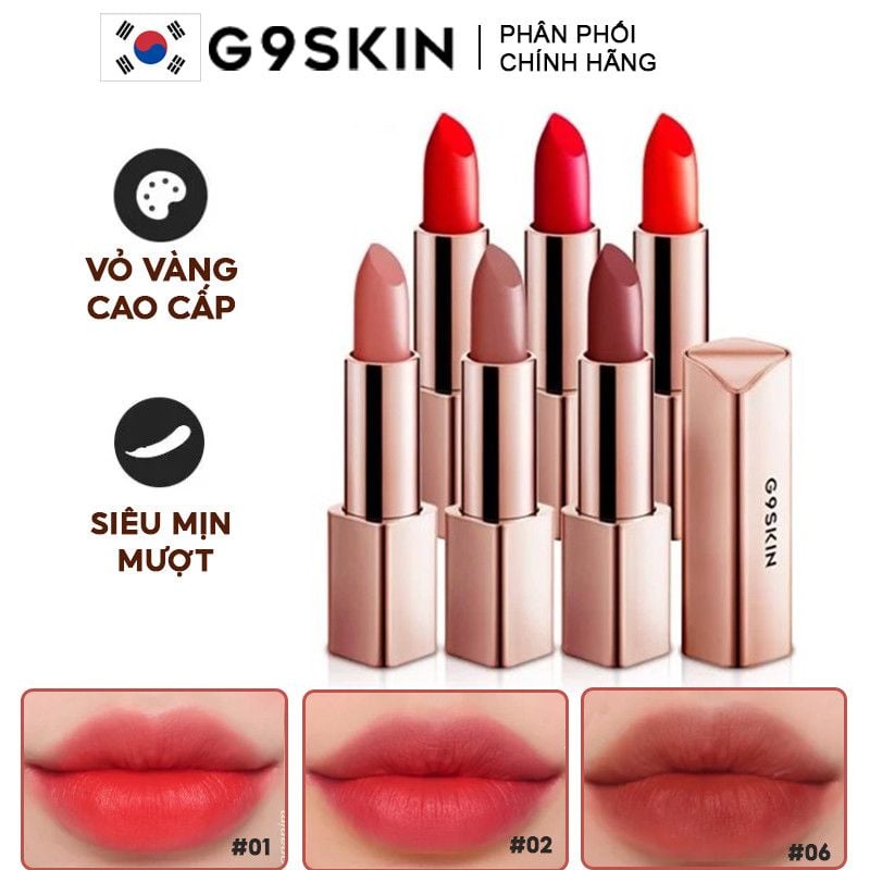 Son Thỏi Lì Chất Siêu Mịn, Vỏ Vàng Cao Cấp G9Skin First V-Fit Lipstick