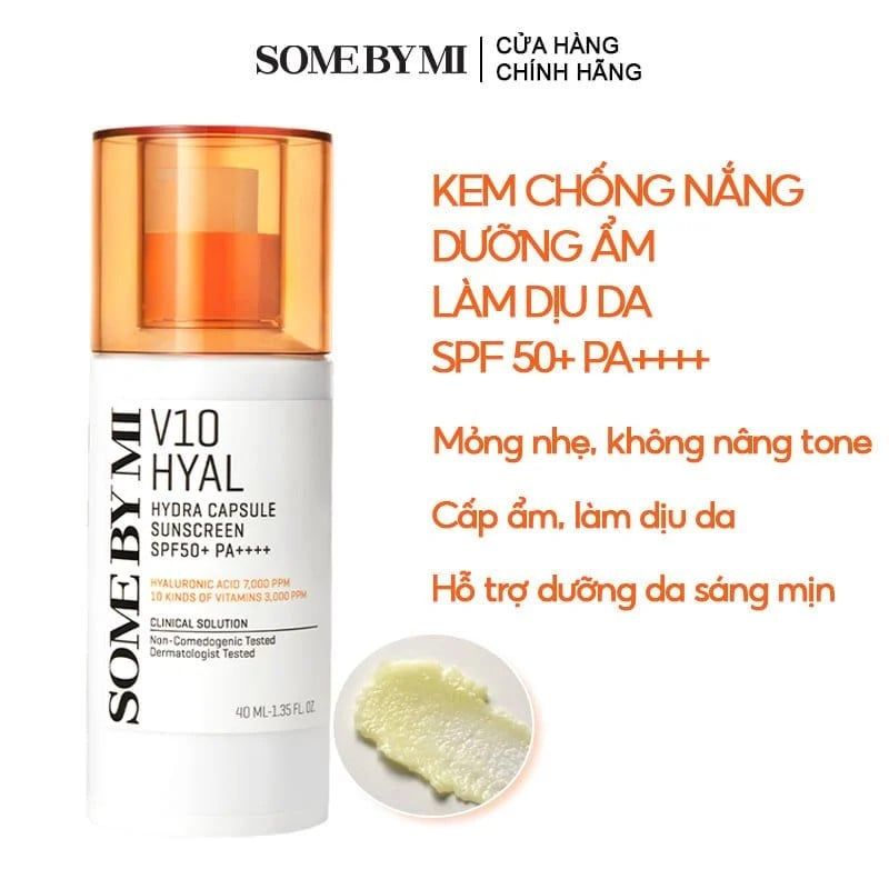 Kem Chống Nắng Dưỡng Ẩm, Làm Dịu Da Some By Mi V10 Hyal Hydra Capsule Suncreen SPF50+ PA++++ 40ml