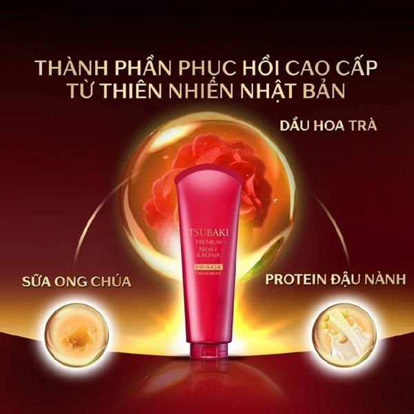Kem Xả Dưỡng Tóc Bóng Mượt Tsubaki Premium Moist Treatment 180g (Màu Đỏ)