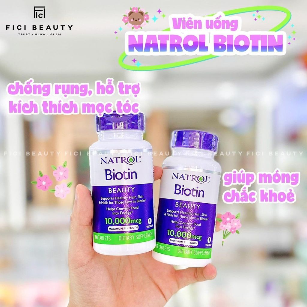 Viên Uống Chống Rụng, Hỗ Trợ Mọc Tóc & Giúp Móng Chắc Khỏe Natrol Biotin Beauty 10,000mcg - 100 viên