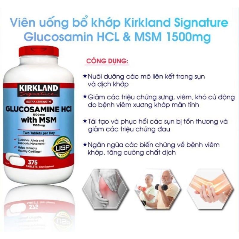 Viên Uống Hỗ Trợ Xương Khớp Kirkland Glucosamine HCl 1500mg with MSM 1500mg