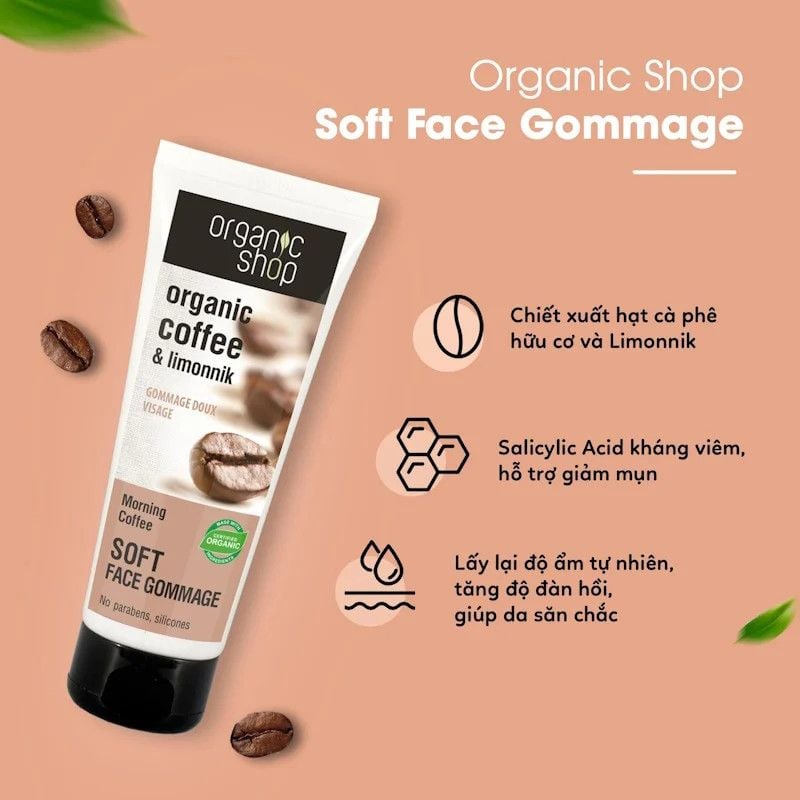 Tẩy Da Chết Cho Mặt Organic Shop Chiết Xuất Cà Phê 75ml
