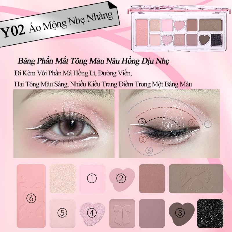 Bảng Phấn Mắt 12 Ô Bảng Phấn Mắt Hồng Nhũ Veecci