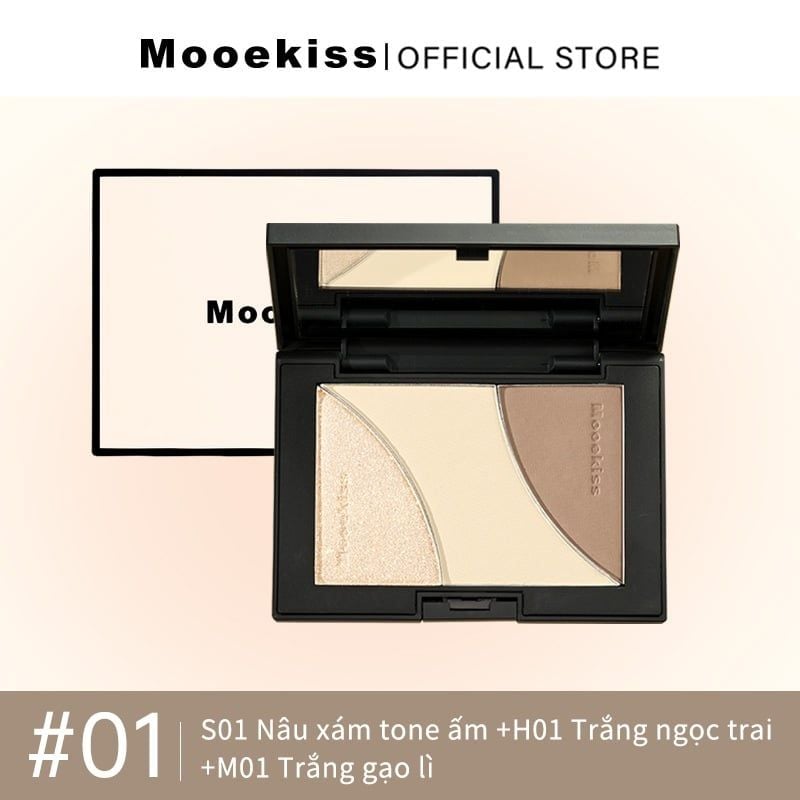 Bảng Khối Mooekiss Phấn Bắt Sáng Bảng Trang điểm Tự Nhiên Lâu Trôi Chống Nước 16.5g
