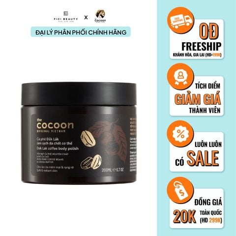 Tẩy Da Chết Body Làm Đều Màu Da & Dưỡng Mịn Da Chiết Xuất Cà Phê Dak Lak Cocoon Dak Lak Coffee Body Polish 200ml