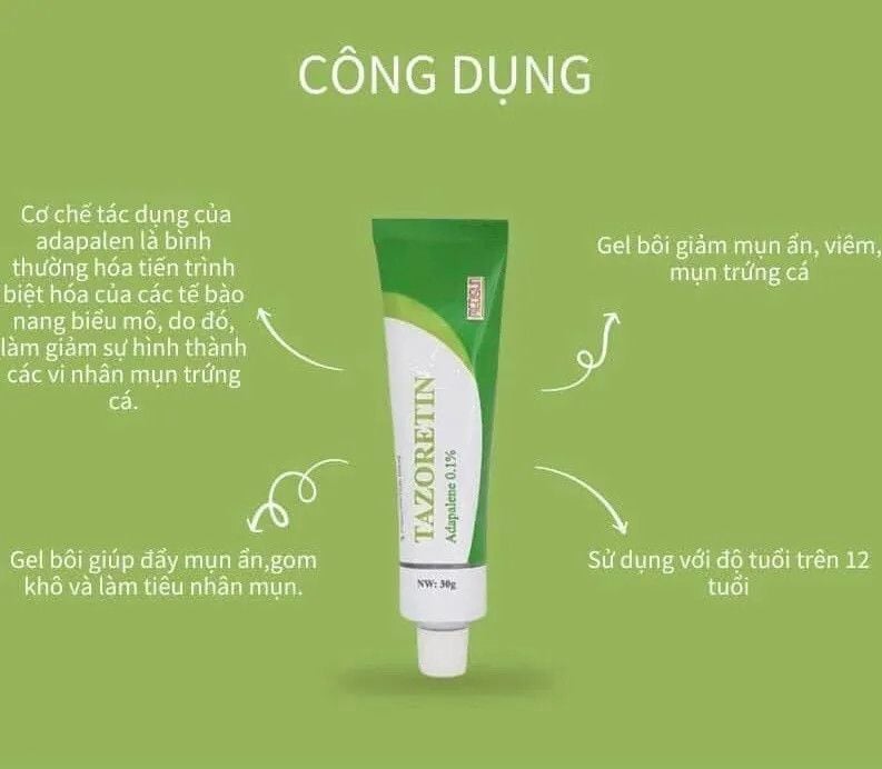 Gel Trị Mụn Ẩn, Mụn Trứng Cá Tazoretin Adapalene 0.1%