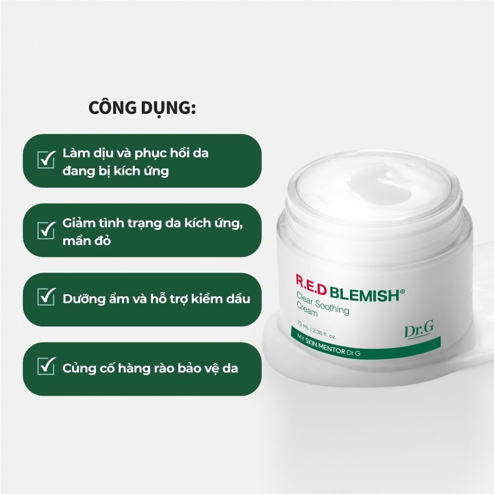 Kem Dưỡng Ẩm Làm Dịu Da, Phục Hồi & Giảm Đỏ Da Dr.G R.E.D Blemish Clear Soothing Cream 70ml